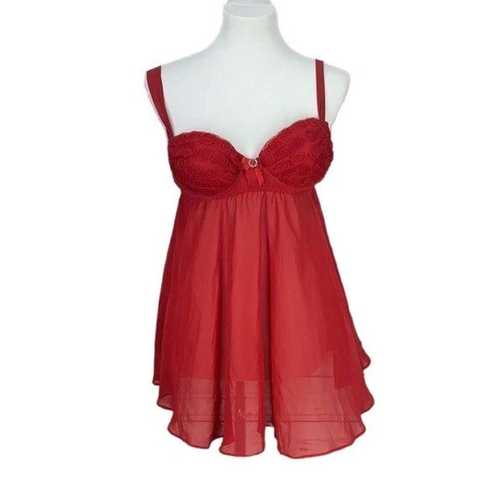Seductive Wear Red Sheer Medium Babydoll Lingerie‎ night gown